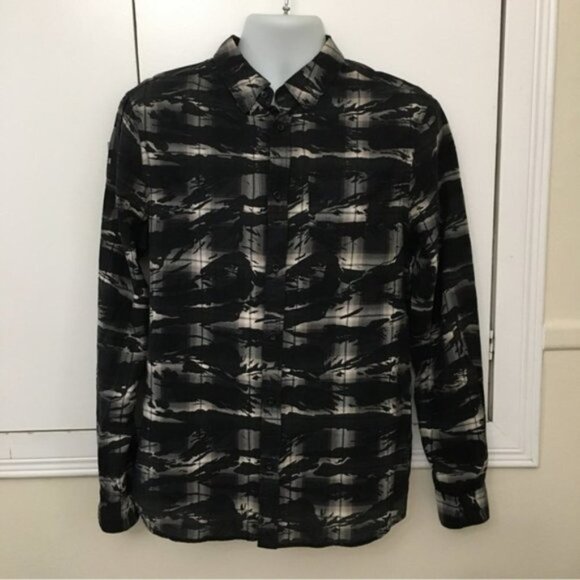 All Saints Bissau Asymmetric Plaid Long Sleeve Shirt - Picture 2 of 8